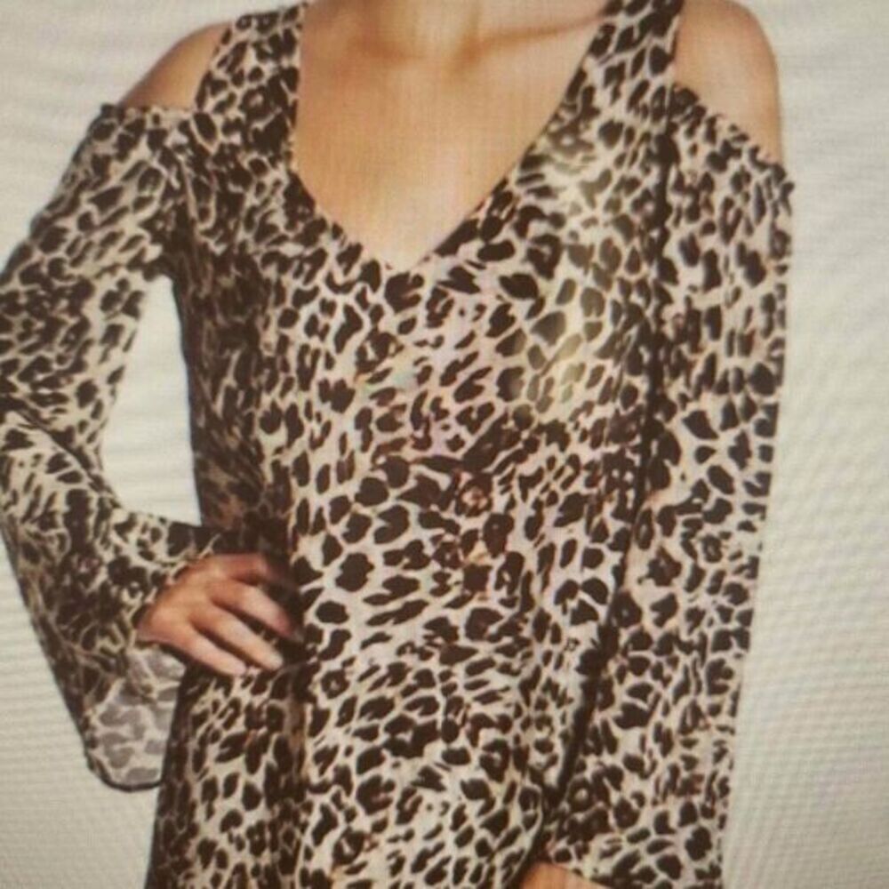 Show Me Your Mumu Womens Cold Shoulder Cheetah Tunic XS Boho Beach Whimsgoth Y2K